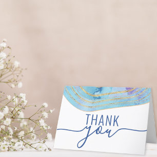 Modern Blue Purple Agate Watercolor Thank You Card