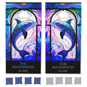Modern Blue Purple Dolphins  ocean  Cornhole Set