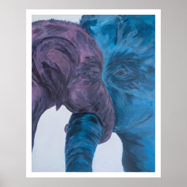 Modern Blue & Purple Elephant Expressionist Poster (Front)