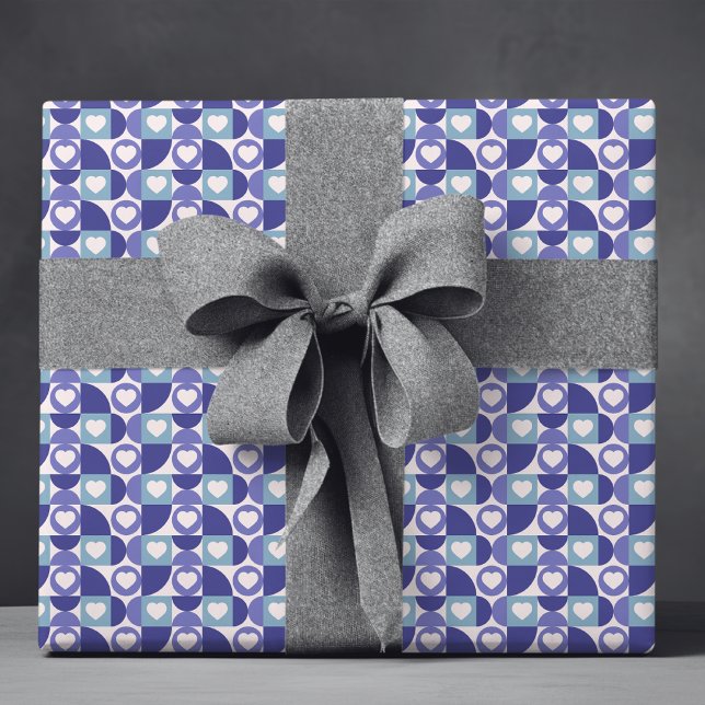 Modern Blue Purple Geometric Love Heart Pattern Wrapping Paper (Creator Uploaded)