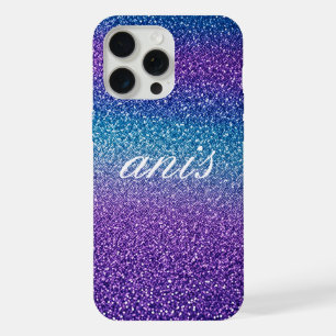 Modern blue purple glitter iPhone 15 pro max case