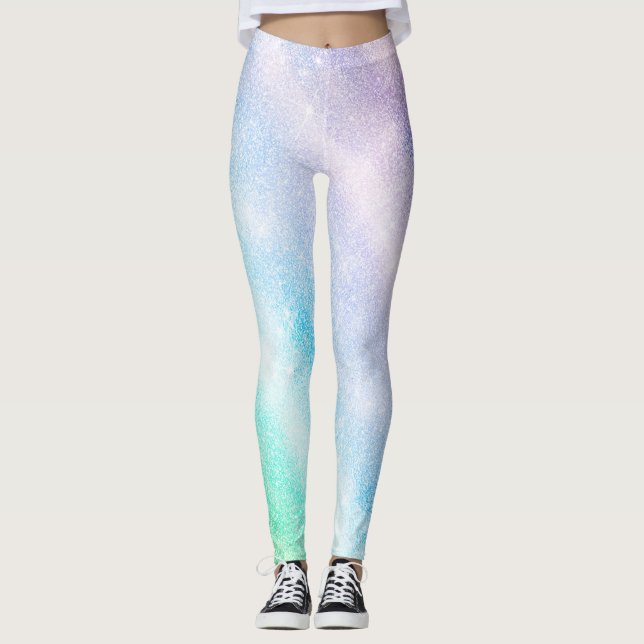 Modern Blue Purple Glitter Ombre Glam Design Leggings (Front)