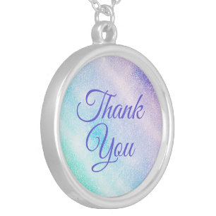 Modern Blue Purple Glitter Ombre Glam Design Silver Plated Necklace