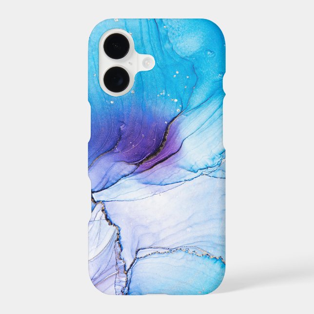 Modern Blue Purple Gold Marble Alcohol Ink iPhone Case (Back)