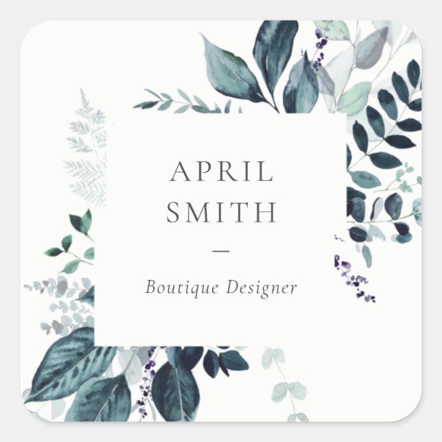 Modern Blue Purple Leafy Tropical Foliage Fern Square Sticker (Front)