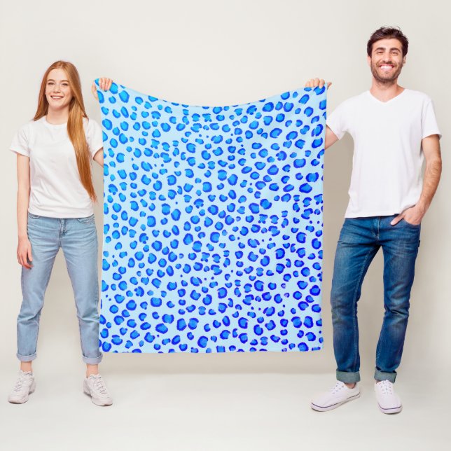Modern Blue Purple Leopard Animal Print Pattern Fleece Blanket (In Situ)