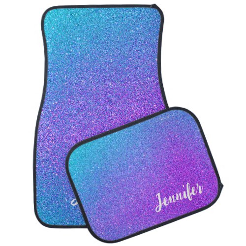 Modern Blue Purple Ombre Glitter Chic Monogram Car Floor Mat