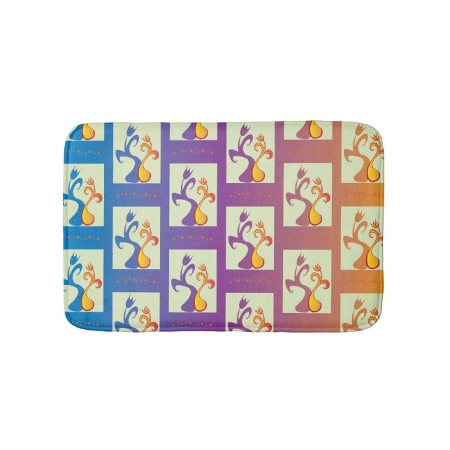 Modern Blue, purple, orange Tulip Couple Floral Bathroom Mat (Front)