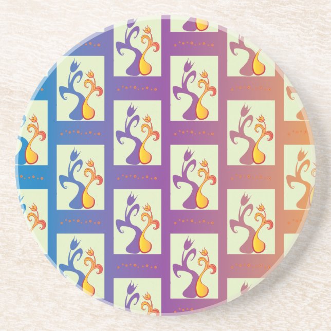 Modern Blue, purple, orange Tulip Couple Floral Sandstone Coaster (Front)
