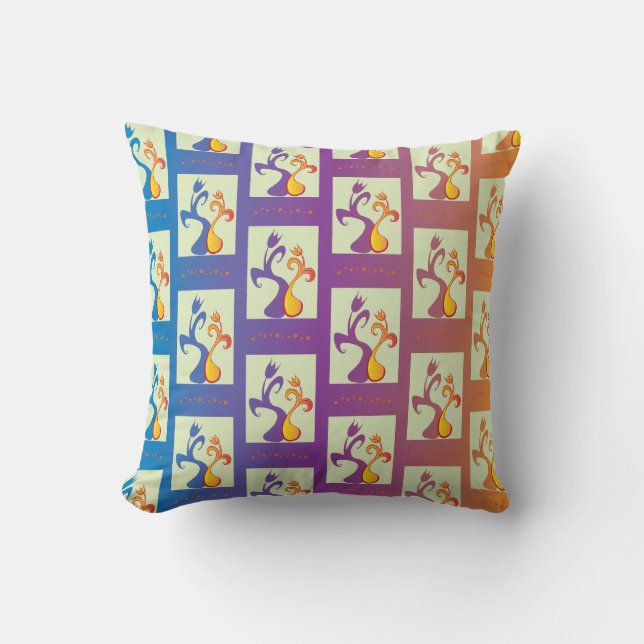 Modern Blue, purple, orange Tulip Couple Floral Throw Pillow (Front)