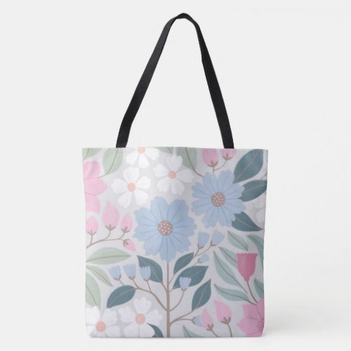 Modern Blue Purple Pink Pretty Girly Floral Tote Bag