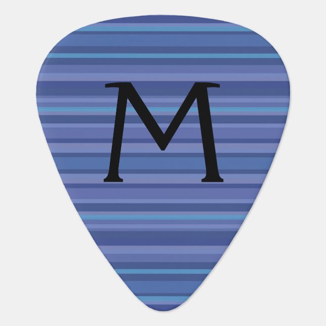 Modern Blue Purple Stripe Monogram Guitar Pick (Front)