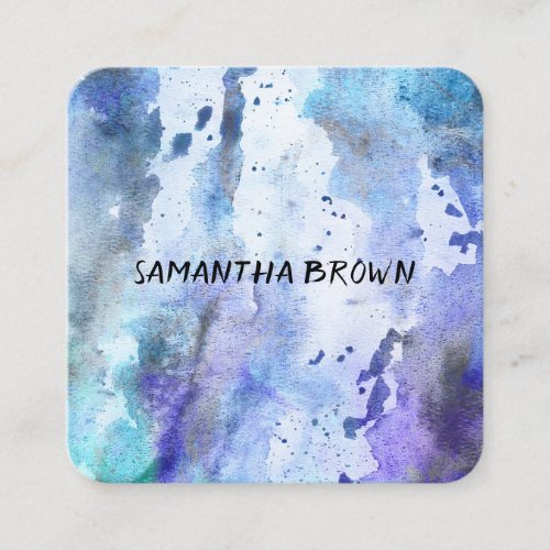 modern blue  purple watercolor abstract square business card