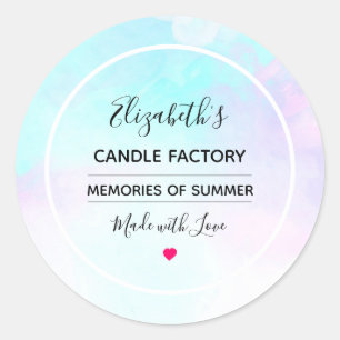 Modern Blue & Purple Watercolor Candle Soap Biz Classic Round Sticker