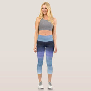 Modern Blue Purple Watercolor Capri Leggings