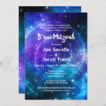 Modern Blue Purple Watercolor Galaxy B'nai Mitzvah Invitation<br><div class="desc">Elegant, modern b'nai mitzvah invitations that can be easily personalized for your celebration! The unique galaxy design illustrated by Raphaela Wilson depicts a deep blue purple nebula night sky illuminated with glowing stars. On the front of these cool bnai mitzvah invitations is a vortex of glitter like stars, while on...</div>
