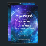 Modern Blue Purple Watercolor Galaxy B'nai Mitzvah Invitation<br><div class="desc">Elegant, modern b'nai mitzvah invitations that can be easily personalized for your celebration! The unique galaxy design illustrated by Raphaela Wilson depicts a deep blue purple nebula night sky illuminated with glowing stars. On the front of these cool bnai mitzvah invitations is a vortex of glitter like stars, while on...</div>