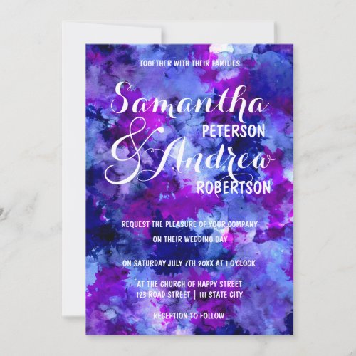 Modern blue purple watercolor Wedding Invitation