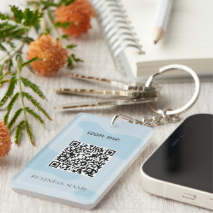 Modern Blue QR Code Business Logo Custom  Keychain