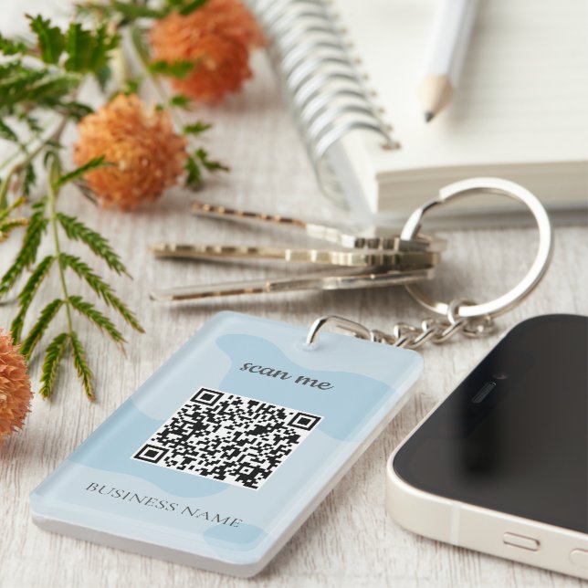 Modern Blue QR Code Business Logo Custom  Keychain (Front Right)