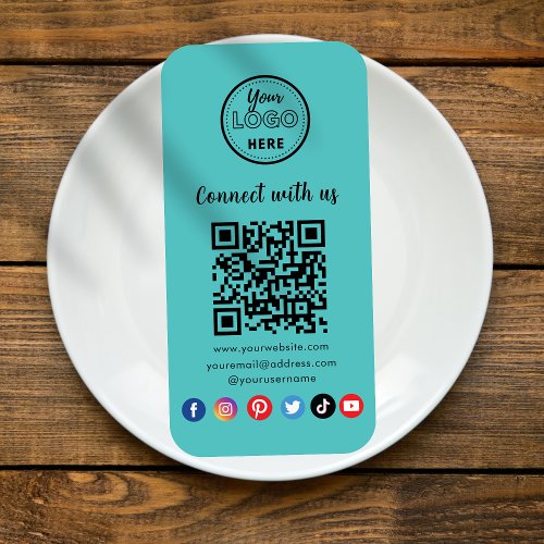 Modern Blue QR Code Connect With Us Social Media Business Card