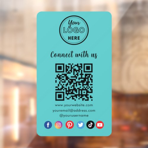Modern Blue QR Code Connect With Us Social Media Window Cling