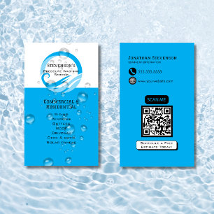 Modern Blue QR Code Customizable Pressure Washing  Business Card