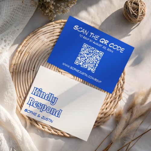 Modern Blue QR Code Wedding RSVP Response Card