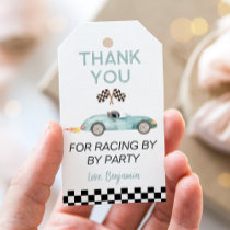 Modern Blue Race Car Birthday Gift Tags
