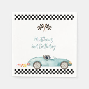 Modern Blue Race Car Birthday Napkins