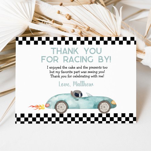 Modern Blue Race Car Birthday Thank You Card