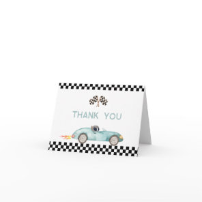 Modern Blue Race Car Birthday Thank You Card