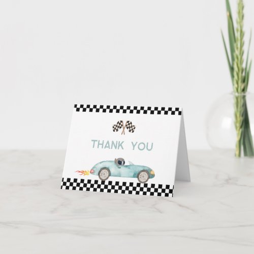 Modern Blue Race Car Birthday Thank You Card