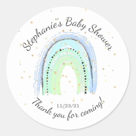 Modern Blue Rainbow Baby Shower Favor Sticker | Zazzle.com