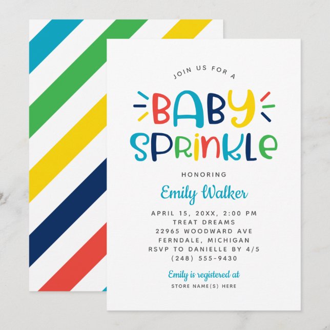 Modern Blue Rainbow Baby Sprinkle Boy Shower Invitation (Front/Back)