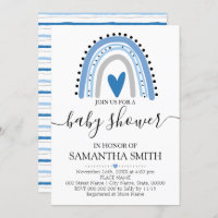 Modern blue Rainbow boho chic baby shower Invitation