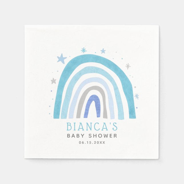 Modern Blue Rainbow Boy Baby Shower  Napkins (Front)