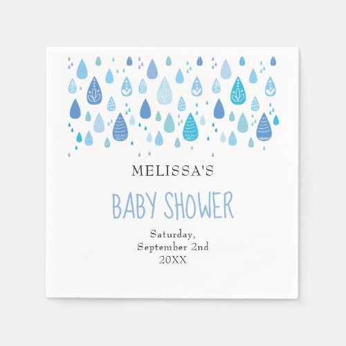 Modern Blue Raindrops Baby Boy Shower Sprinkle Napkins