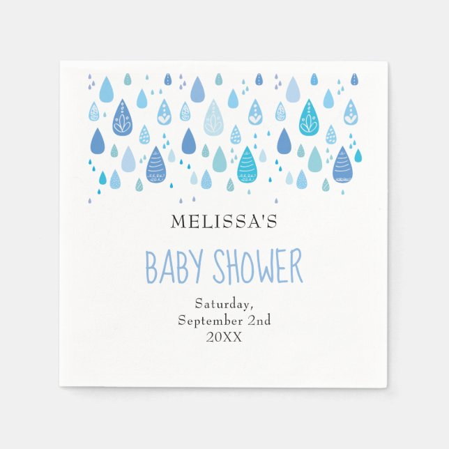 Modern Blue Raindrops Baby Boy Shower Sprinkle Napkins (Front)