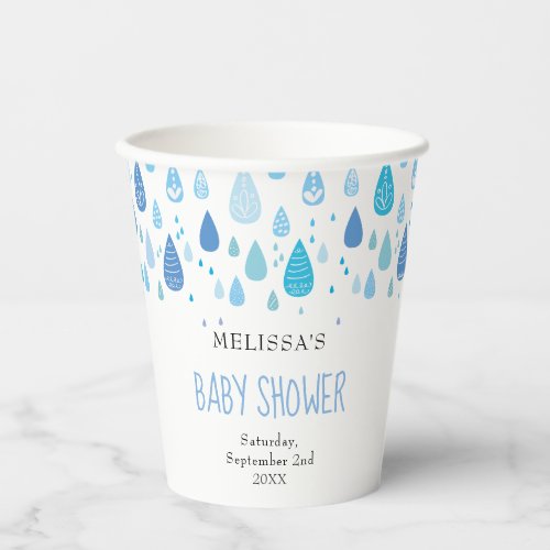Modern Blue Raindrops Baby Boy Shower Sprinkle Paper Cups