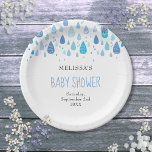 Modern Blue Raindrops Baby Boy Shower Sprinkle Paper Plates<br><div class="desc">Chic baby blue raindrops fall towards your personalized details on this cute baby boy shower,  sprinkle or couples shower paper plate. Designed by Thisisnotme©</div>