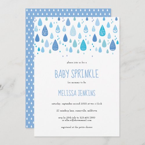 Modern Blue Raindrops Baby Boy Sprinkle  Shower Invitation