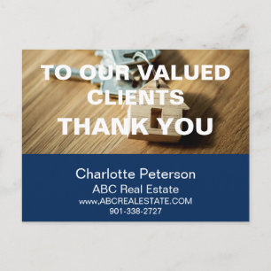 Modern Blue Real Estate Thank You Postcard
