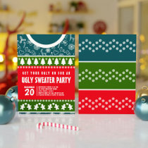 Modern Blue Red and Green Ugly Sweater Xmas Party Invitation