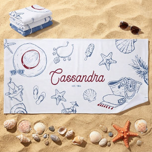 Modern Blue & Red Beach Summer Birthday Favor Towel