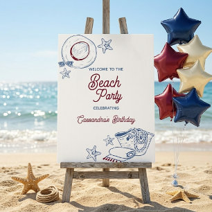 Modern Blue & Red Beach Summer Birthday Welcome Foam Board