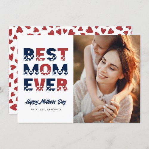 Modern Blue Red Best Mom Ever Photo Mothers Day Card