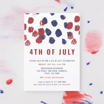 Modern Blue Red Dots Watercolor 4th Of July Invitation by girly_trend at Zazzle