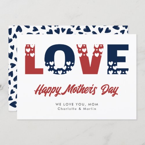 Modern Blue Red Hearts Mothers Day Card