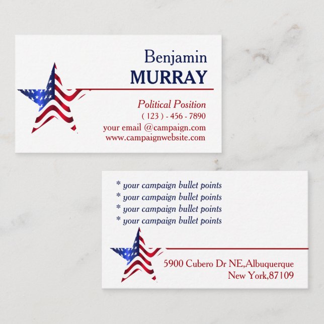 Modern Blue & Red Political Campaign   Business Card (Front/Back)
